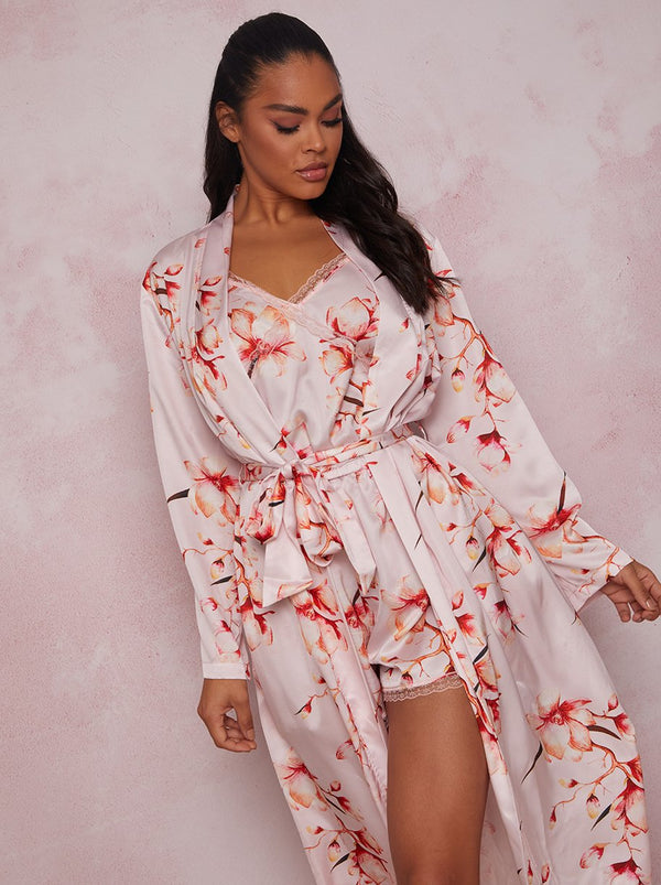 Floral Blossom Print Robe in Pink