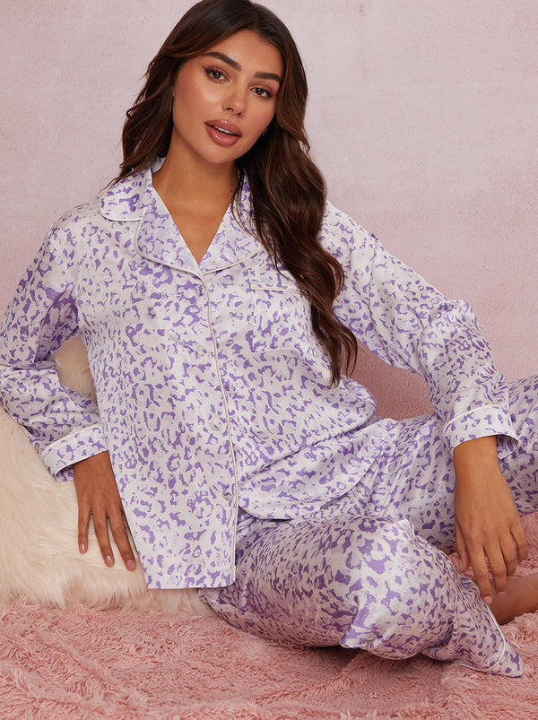 Animal Print Pyjama Set in Purple