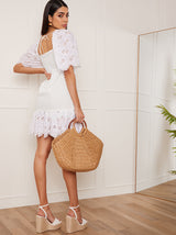 Broderie Sleeve Poplin Mini Dress in White