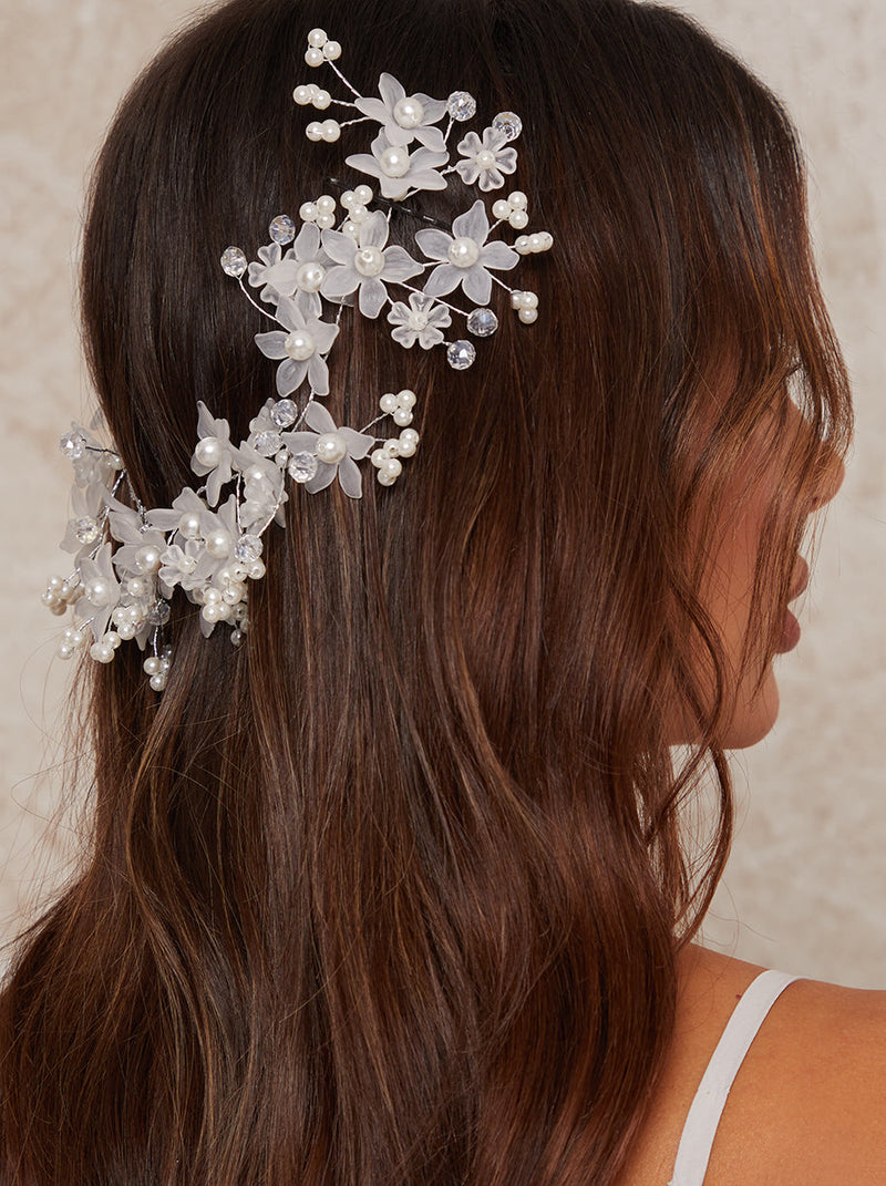 Floral Beaded Hair Piece in White