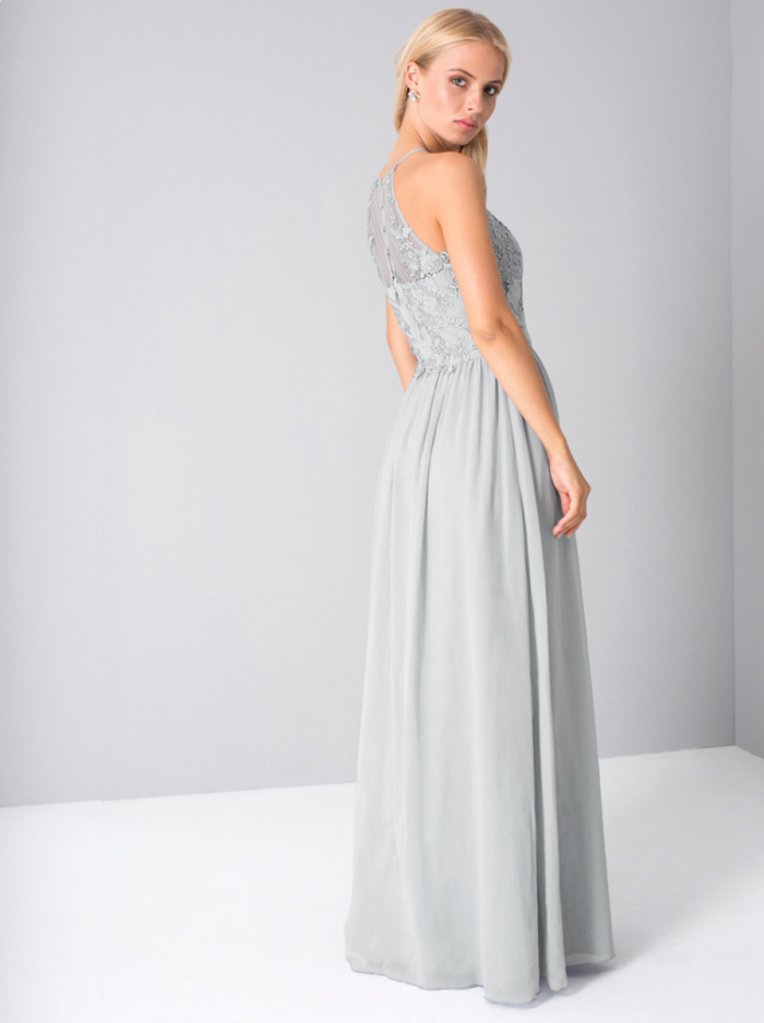 Halterstyle Sheer Lace Maxi Dress in Blue