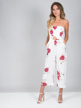 Bardot Floral Print Cut Out Jumpsuit in White