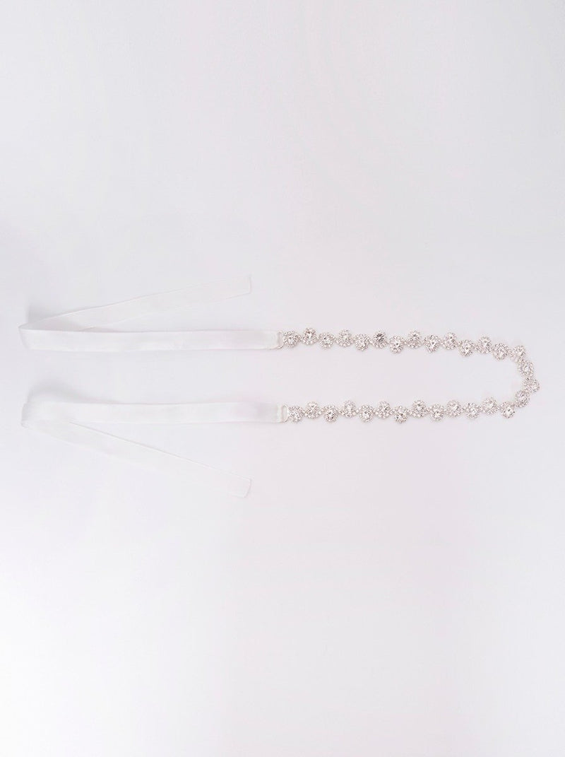 Bridal Diamante Belt with White Ribbon Fastening