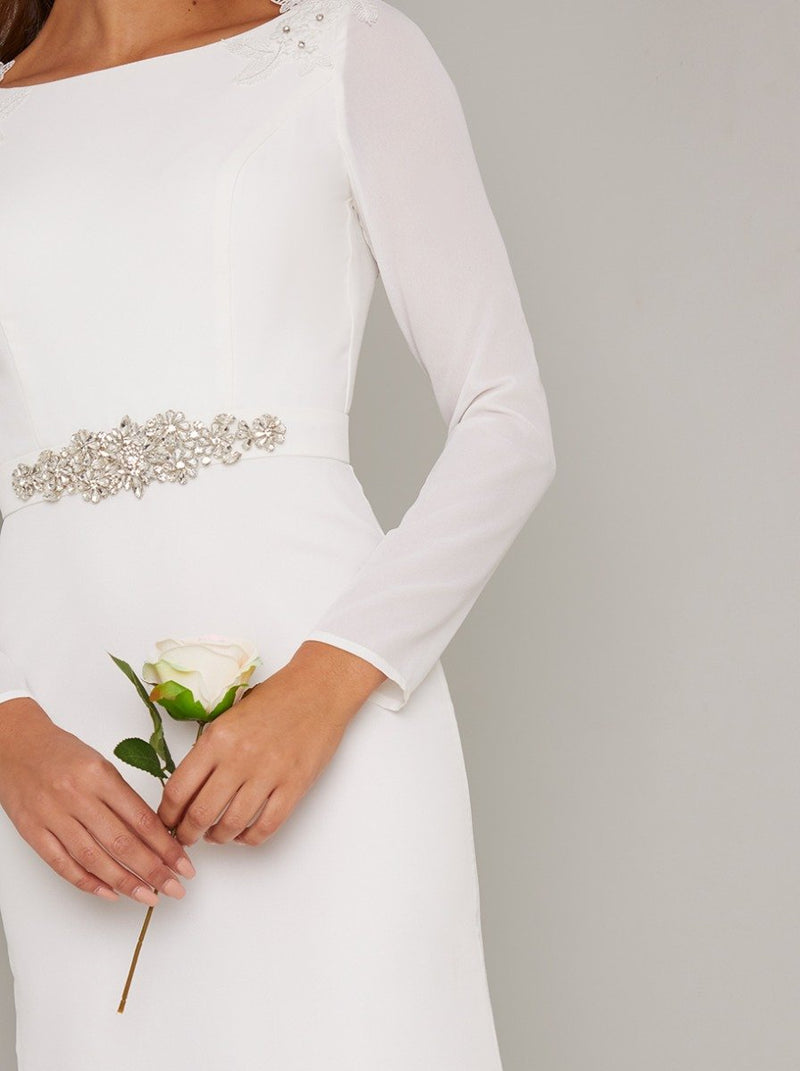 Bridal Long Sleeved Maxi Dress in White