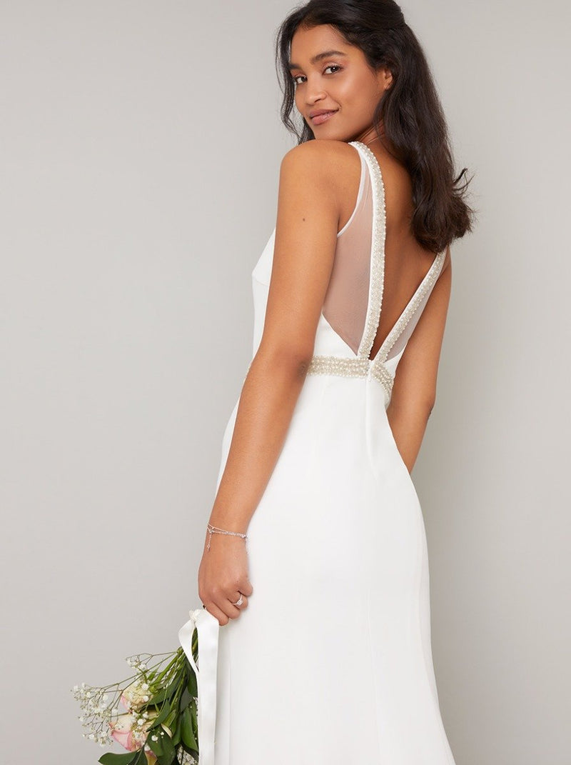 Bridal Embellished Maxi Wedding Dress in White
