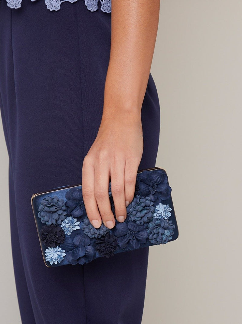 3D Floral Clutch Bag in Blue