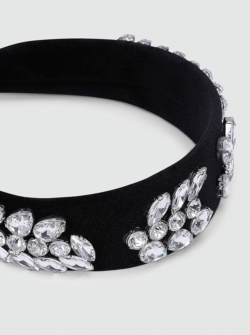 Diamante Chunky Velvet Headband in Black