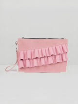 Ruffle Detail Clutch Bag in Pink