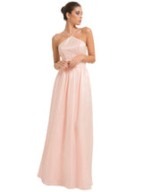 Halterneck Sheen Maxi Dress in Pink