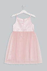 Girls Tulle Satin Detail Dress in Pink