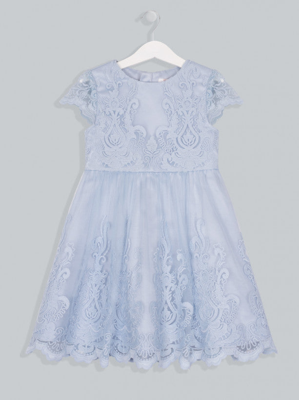 Girls Lace Overlay Tea Dress in Blue
