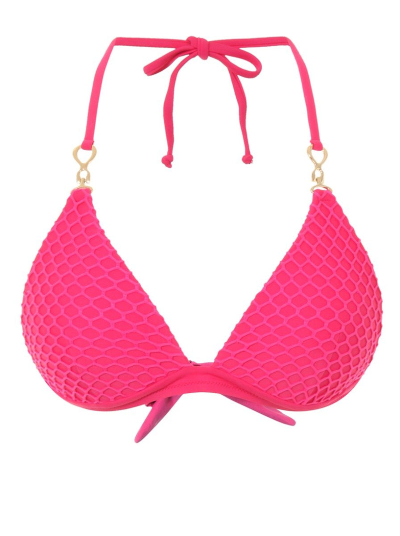 Padded Netted Overlay Bikini Top in Pink