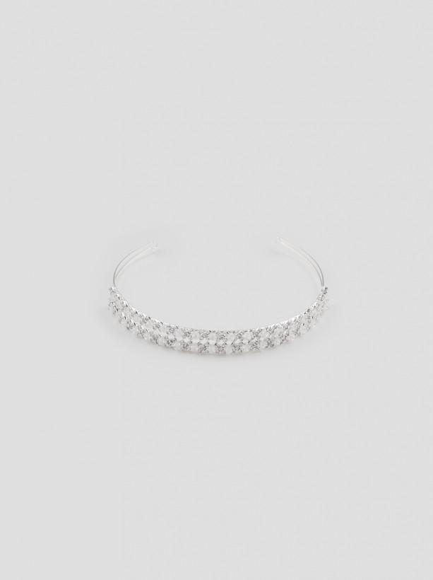 Diamante Faux Pearl Headband in Silver