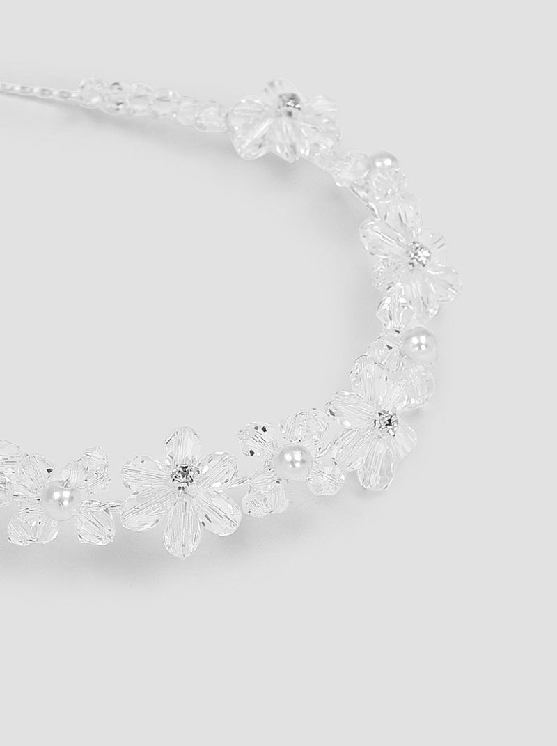 Beaded Floral Hair Piece in Silver