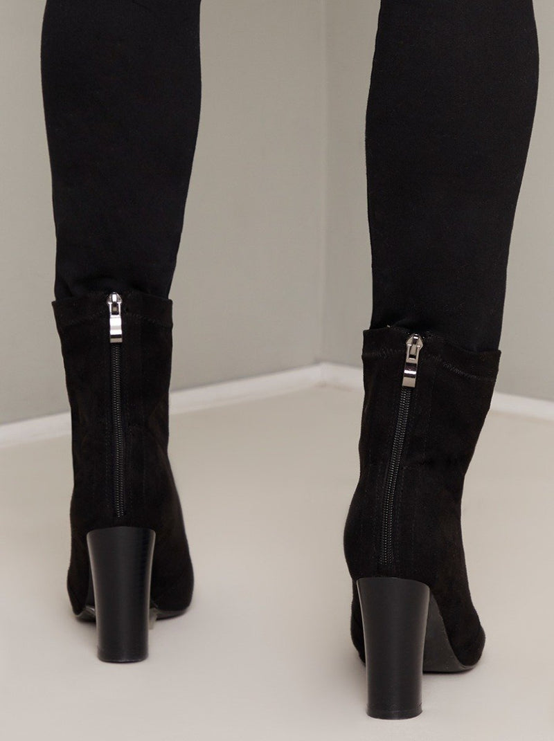 Pointed Toe Suedette Ankle Boots in Black