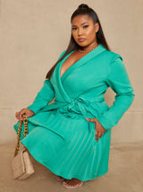 Plus Size Wrap Style Blazer Dress in Green