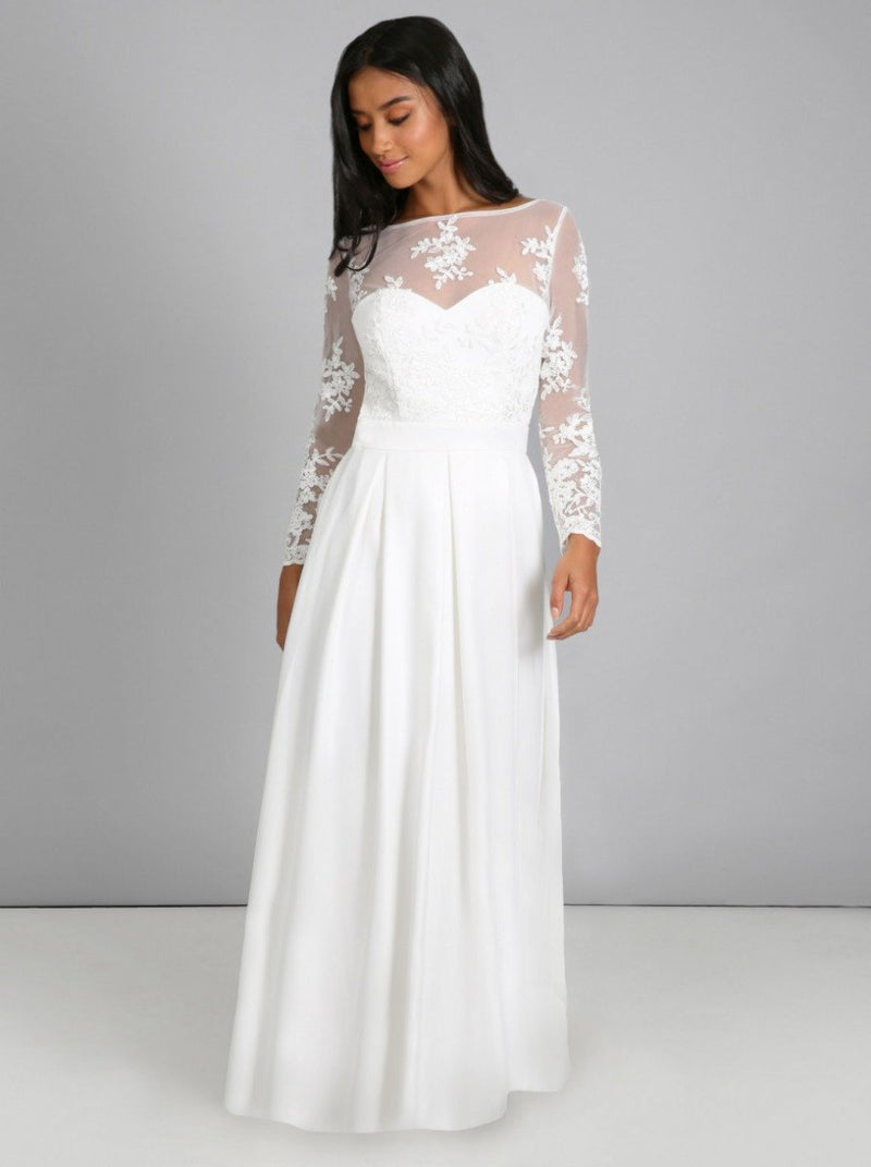 Bridal Lace Sheer Sleeve Wedding Dress in White