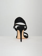 Faux Suede High Heel Strappy Sandal in Black