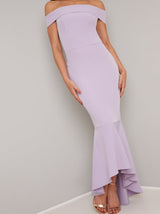 Bardot Fishtail Bodycon Maxi Dress in Purple
