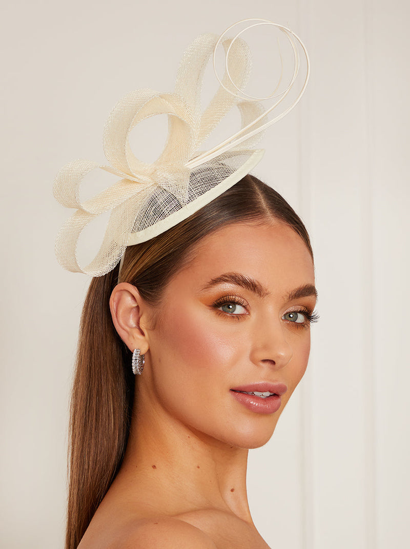 Ruched Sinamay Bow Detail Fascinator in Cream