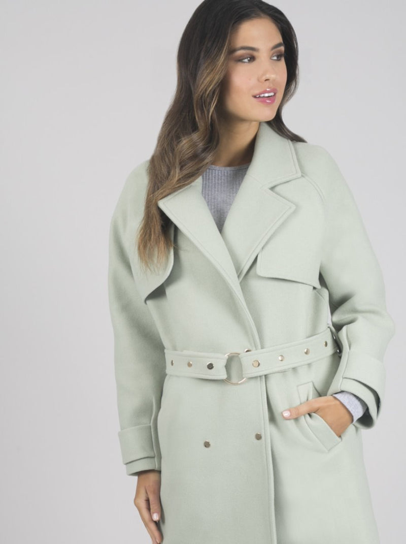 Double Breasted Belted Coat in Green