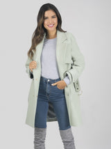 Double Breasted Belted Coat in Green