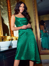 Cowl Neck Cami Strap Slip Dress in Green