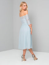 Lace Bardot Midi Dress in Blue
