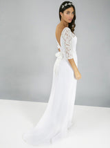 Embroidered Lace High Neck Bridal Dress in White