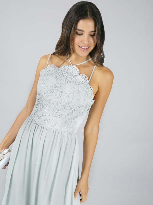 Halter Style Lace Bodice Maxi Dress in Green