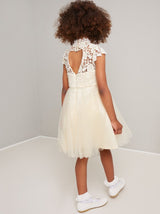 Girls Lace Bodice Tulle Flowergirl Dress in Cream