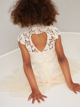 Girls Lace Bodice Tulle Flowergirl Dress in Cream