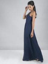 Embroidered Bodice Maxi Dress in Blue