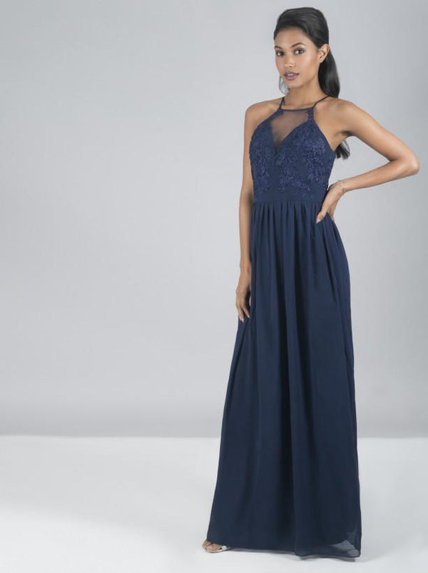 Embroidered Bodice Maxi Dress in Blue
