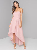 Bandeau Dip Hem Midi Dress in Pink