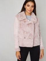 Faux Fur Aviator Jacket in Pink