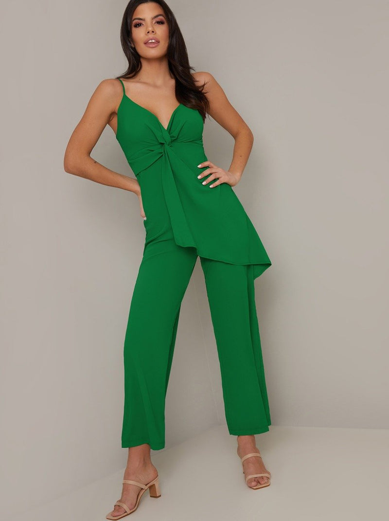 Cami Strap Knot Detail Straight Leg Jumpsuit in Green