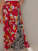 Floral Contrast Print Longline Midi Skirt in Multi
