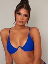 Plunge Front Underwired Bikini Top in Blue