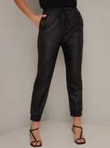 Faux Leather Elasticated Trousers in Black