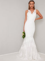 Bridal Lace Fishtail Wedding Dress in White