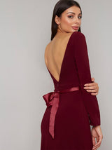 Open Back Bow Detail Maxi Dress in Red