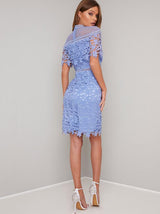 Crochet Lace Bodycon Midi Dress in Blue